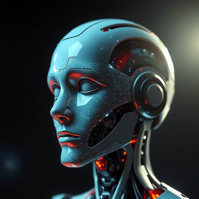 Abstract image showing robot head overlaid with complex algorithms and neural network patterns; 'The Future of ML' in text