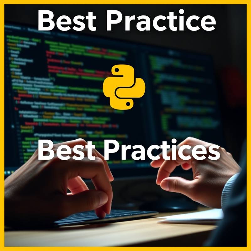 Hands coding Python with text overlaying 'Best Practices'