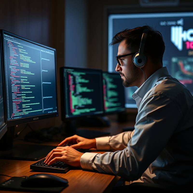 Instructor David Wilson, pictured in a coding environment with multiple monitors.